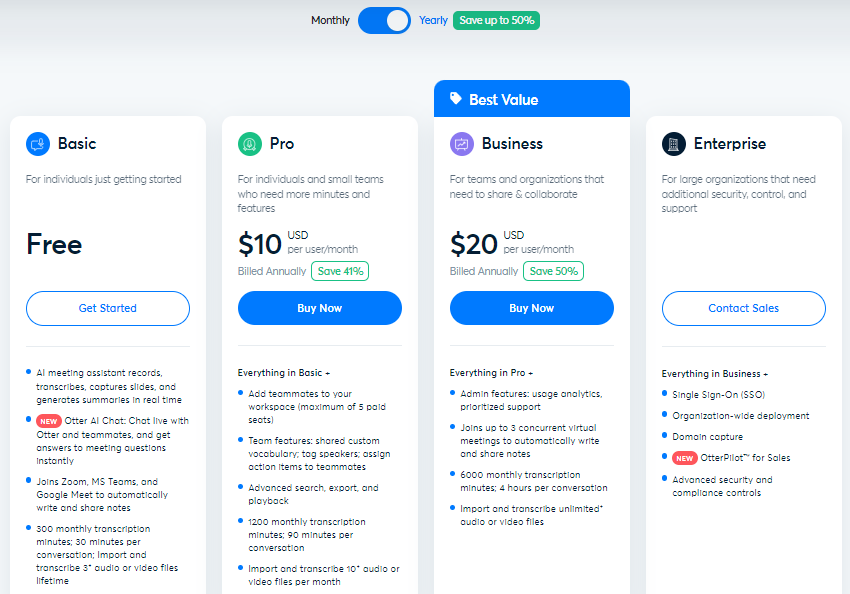 Otter AI Pricing