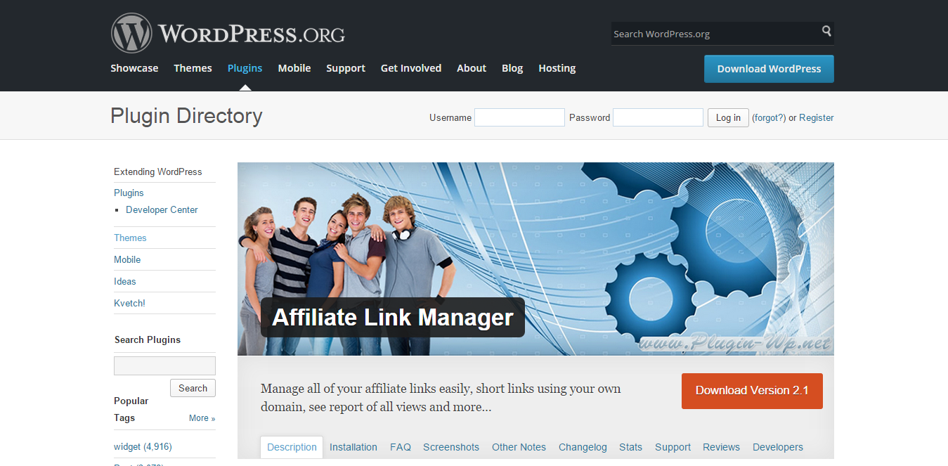 WordPress affiliate link manager