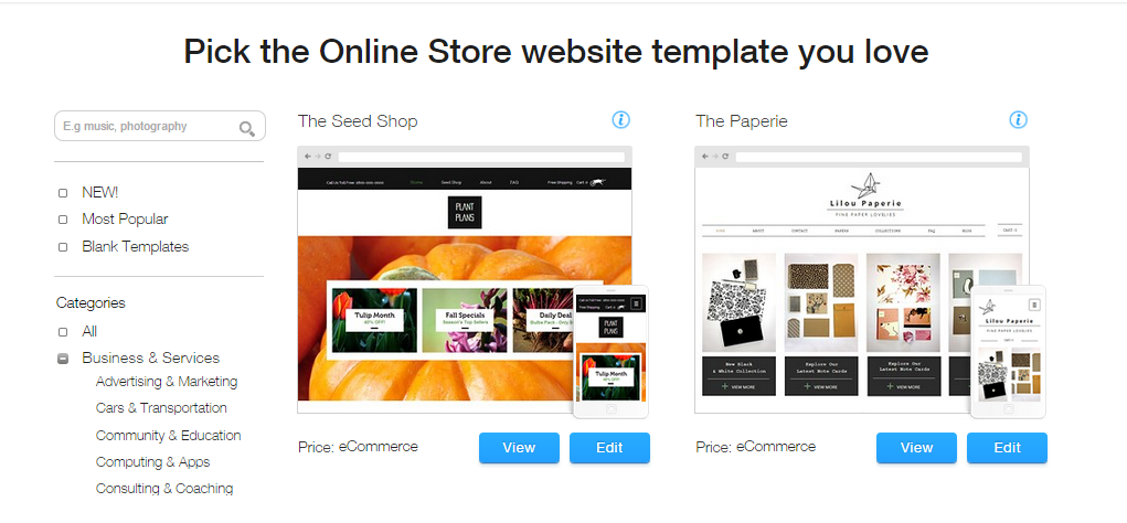Choose Template on Wix Website Builder- wix vs webflow