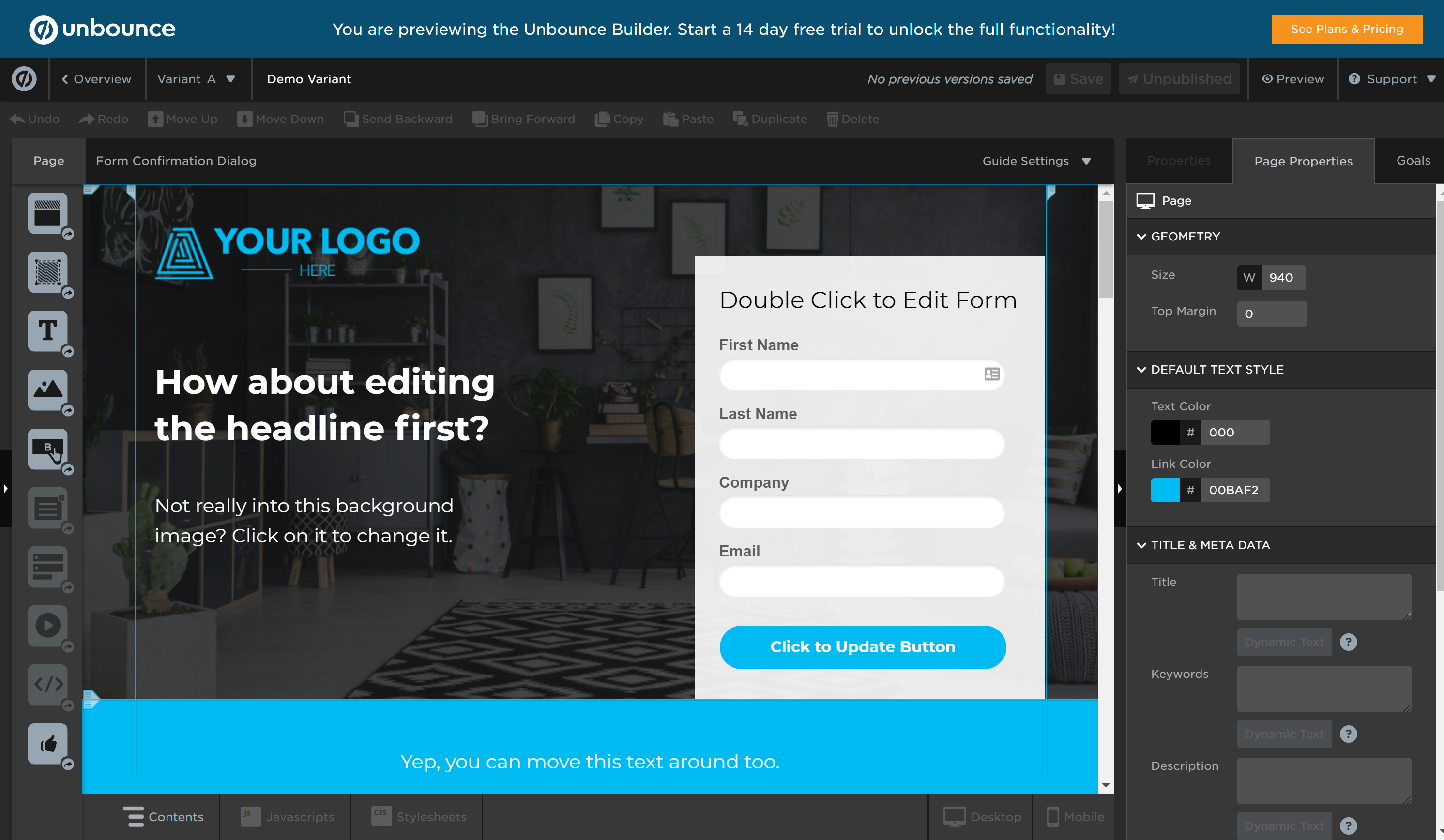 Unbounce builder features