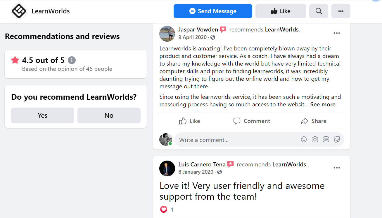 Learnworlds review facebook
