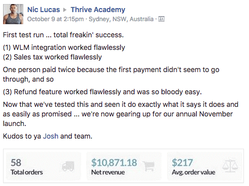 thrivecart vs woocommerce facebook testimonials