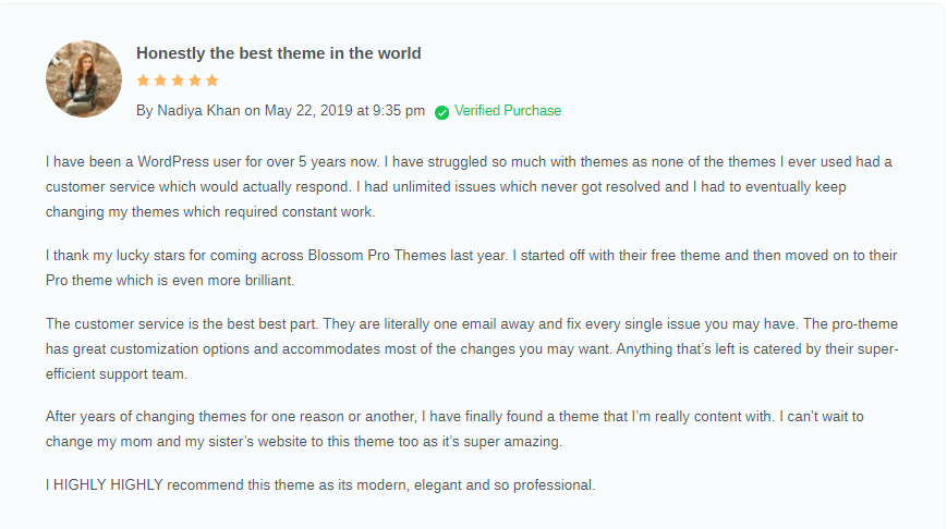Blossom themes Testimonials & reviews