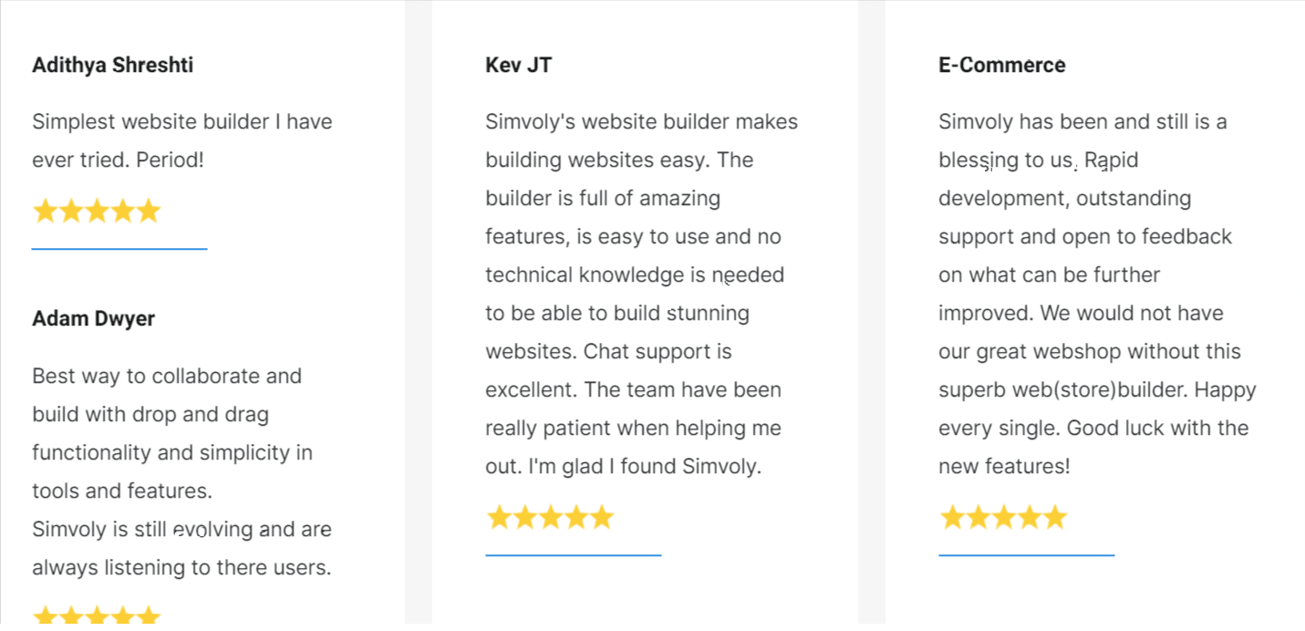 Simvoly Vs Duda- Testimonials