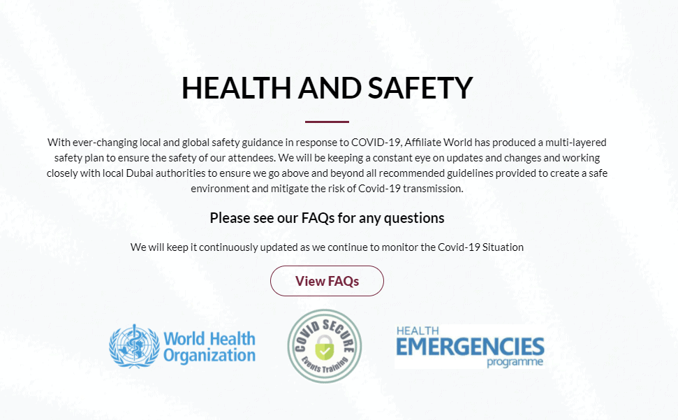 Affiliate World Global - Dubai : Covid Safety Protocols
