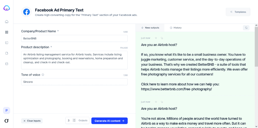 Jasper AI Facebook Ad - tones of voice